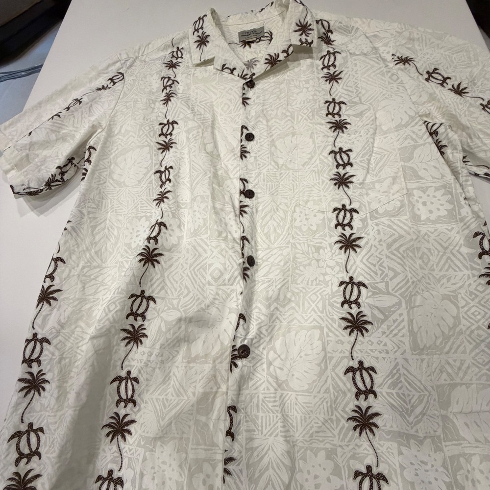 Royal Hawaiian Creations Mens 2XL Sea Turtle Palm Tree Cotton Aloha Shirt Hawaii